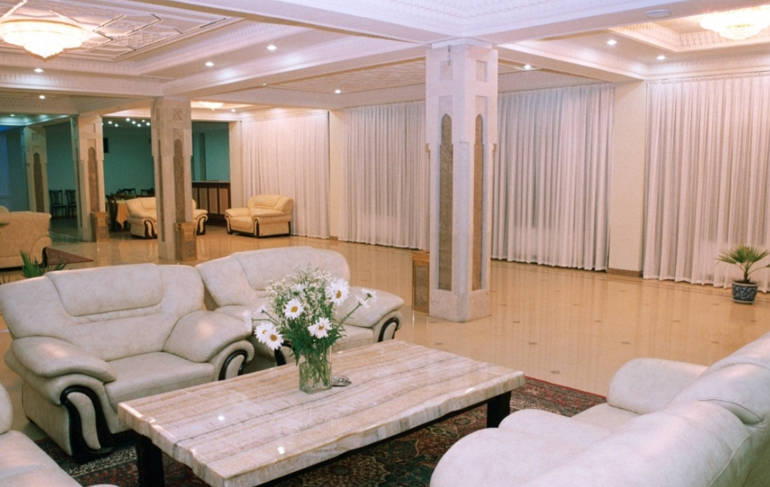 Hotel corridor with carved arches